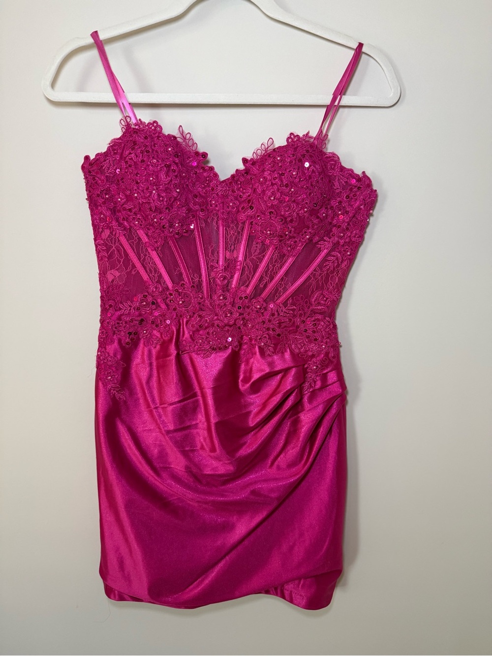 Pink strapless homecoming dress.